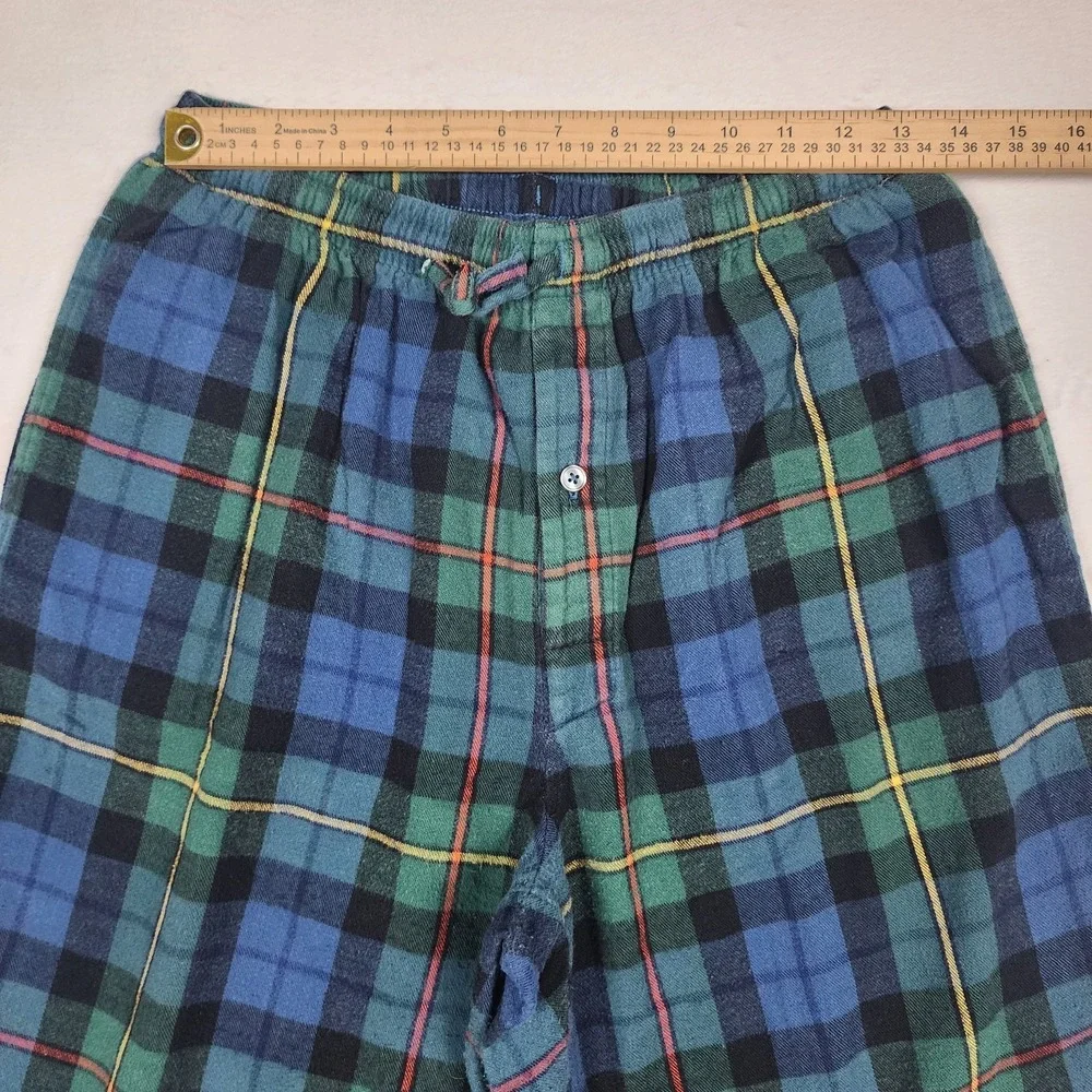 LL Bean Pajama Set Mens Medium Regular Blue Plaid Flannel Button Up Pants